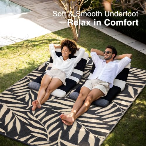 Outdoor Rug 8x10 ft Waterproof Reversible Leaf Mat