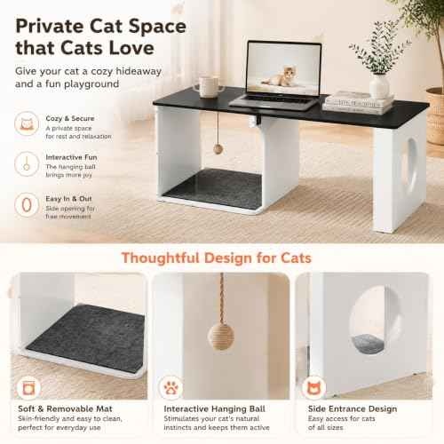 Coffee Table Cat House with Cat Scratcher Pad + Ball
