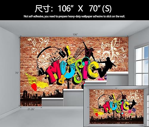 Brick Graffiti Abstract Wallpaper Mural for Music Recreation Room