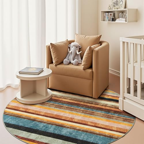5ft Round Rug Modern Striped Mat Washable Circle Rug (19.63 Sq Ft)
