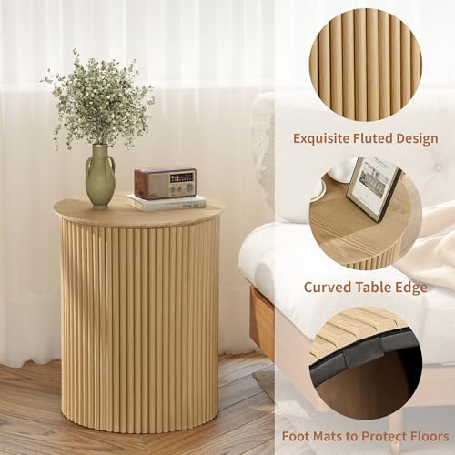 Small Round Side Table Fluted Night Stand Set of 2 (2 Count)