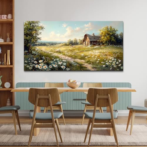 Large Wall Art For Living Room Canvas Wall Decor For Bedroom Office Wall Decoration Vintage Country Field Landscape Painting Framed Pictures Artwork Room Mural Aesthetic Home Decor 30"x60"