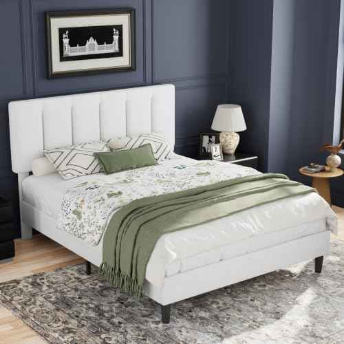 Full Size Bed Frame with Upholstered Headboard