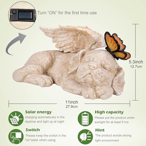 Sleeping Dog Angel Statue with Solar Light