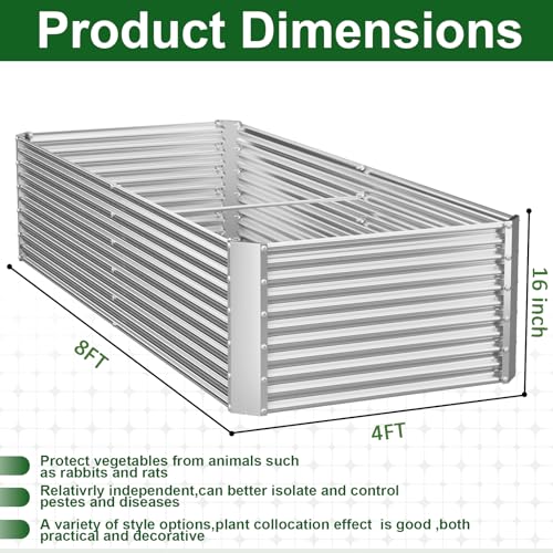 2 Pack Tall 8x4FT Corrugated Galvanized Steel Raised Garden Bed Outdoor (2 Count)