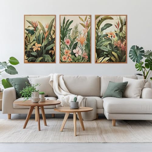 Boho Tropical Leaves Framed Canvas Wall Art