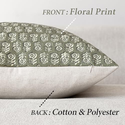 Decorative Floral Print Throw Pillow Covers 22×22 Sage Green (2 Count)