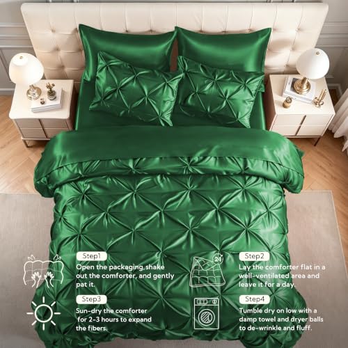 Satin Twin Comforter Set Dark Green