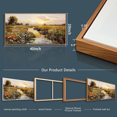 Large Wall Art For Living Room Canvas Wall Decor For Bedroom Watercolour Painting Office Decoration Countryside Sunrise Scenery Wall Picture Ready To Hang Home Decor Wood Framed 20x40 In