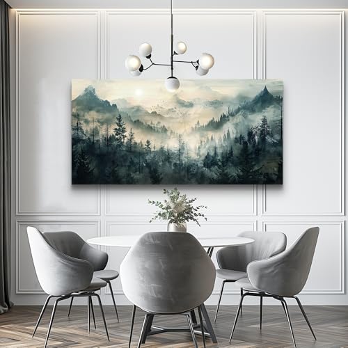 Mountain View Canvas Wall Painting For Living Room Natural Landscape Painting Misty Forest Wall Decoration For Bedroom Home Decoration Modern Printed Artwork Can Be Hung Directly 20x40 In