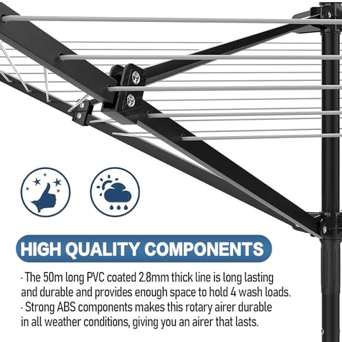 Rotary Outdoor Umbrella Drying Rack Adjustable Height Clothesline w