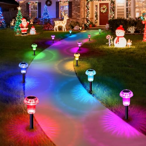 Solar Lights Outdoor Waterproof 12 Pack Garden Decor Color Changing (12 Count)