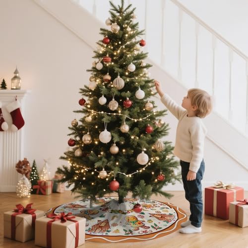 Gingerbread Christmas Tree Skirt Beige Decorations Christmas Gingerbread Tree Ornaments Holiday Party House Decor Xmas Trees Mat 48 inches
