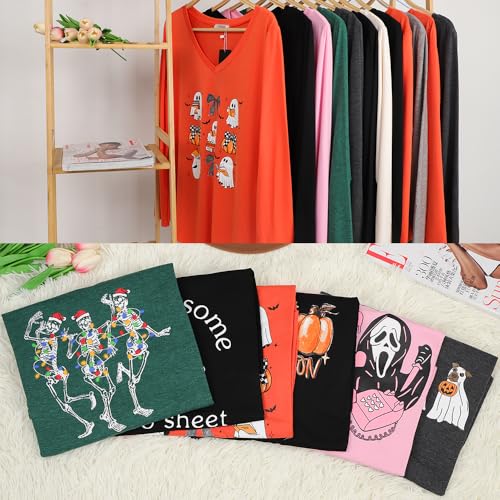 Women's Pullover Top Graphic Tees Halloween Tis The Season Pumpkin Printed Shirts Funny V Neck Long Sleeve T Shirt Gift Cute Tops Black XL