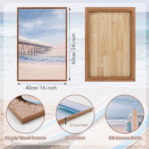 KAlRNE Neutral Retro Beachy Framed Coastal Beach Wall Art Set (3 Count)