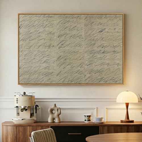 Framed Neutral Modern Beige Abstract Line Wall Art