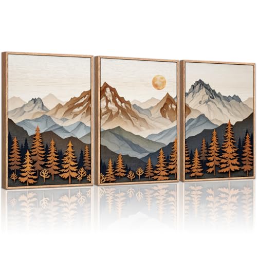 Large Boho Mountain Framed Canvas Wall Art Set