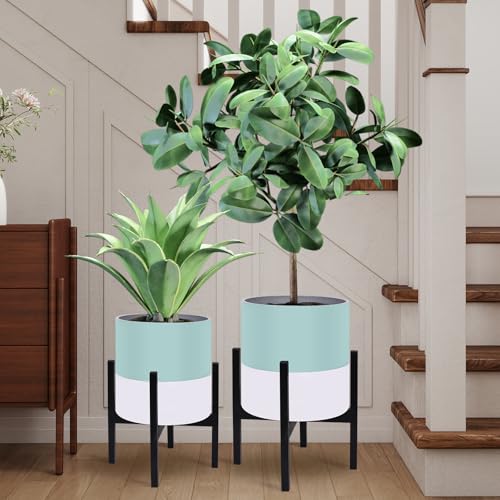 10 & 12 Inches Large Indoor Plant Pots with Stand & Drainage Holes (2 Count)