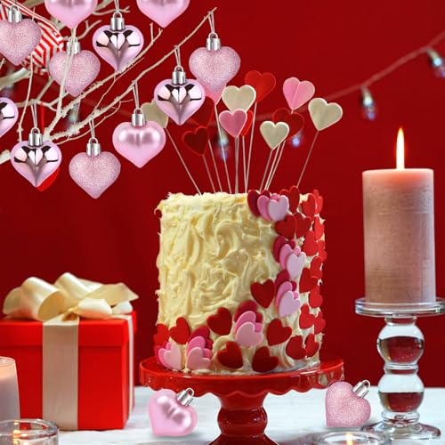 24 Pcs Valentine’s Day Heart Shaped Ornaments for Tree Decorations (24 Count)