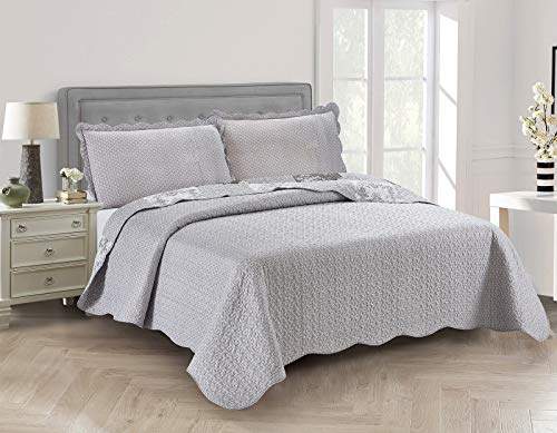 Multi Grey Toile & Floral Patchwork Quilt Set