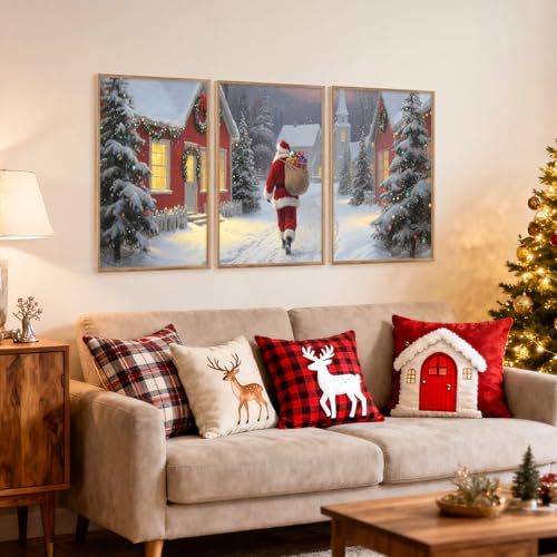 3 Pcs Santa Is Coming To Town Framed Wall Art 16x24 Inch