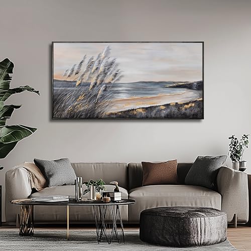 Large Ocean Wall Art Black and Gold Wall Decor Framed Hanging Canvas Painting Modern Aesthetic Artwork for Living Room Bedroom Dining Room Office Home Decor 30x60 Inch