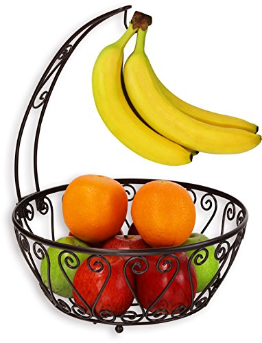 SimpleHouseware Fruit Basket Bowl with Banana Tree Hanger