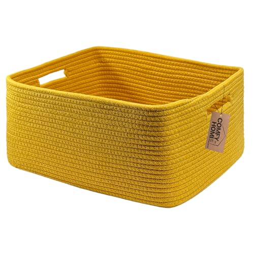 Cotton Rope Woven Basket with Handles for Shelves