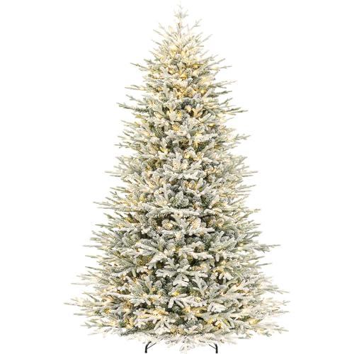 9 ft Prelit Flocked Christmas Tree with Realistic PE Foliage