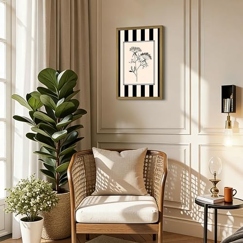 Black and White Floral Wall Art Framed Canvas Painting