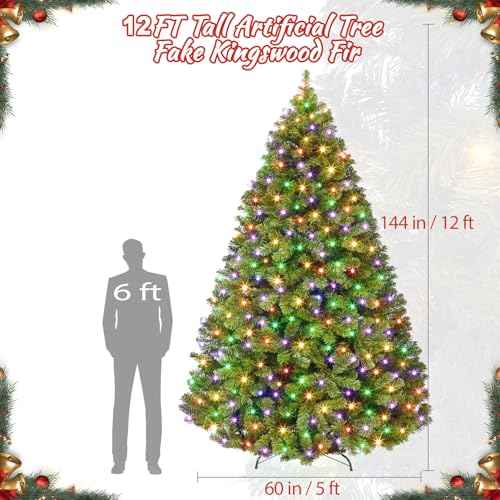 12ft Prelit Noble Fir Wide Artificial Christmas Tree with RGBW Light