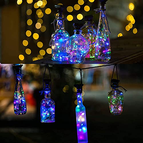 Upgraded 8 Pack Solar Powered Wine Bottle Lights 20 LED Colored Starry Cork Light Fairy Cork String Craft Lights for Wedding Christmas Outdoor Holiday Garden Decor (8 Count)