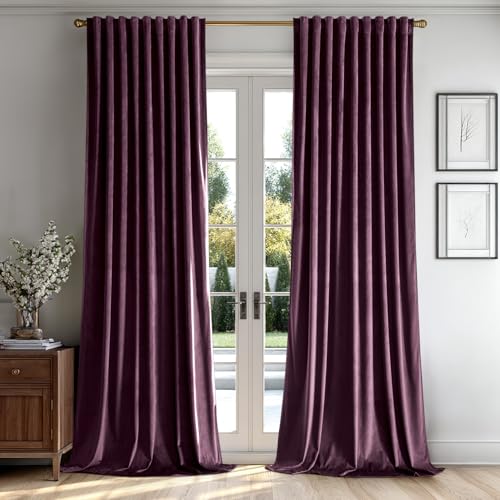 Dark Purple Velvet Pinch Pleat Blackout Curtains W52 X L108 Inches (2 Count)