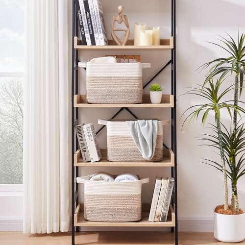 Cotton Rope Storage Baskets for Organizing White Blue 3
