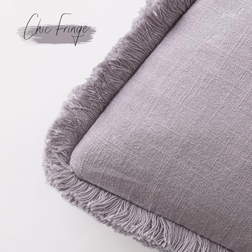 Decorative Linen Fringe Throw Pillow Covers 18×18 Light Purple (2 Count)