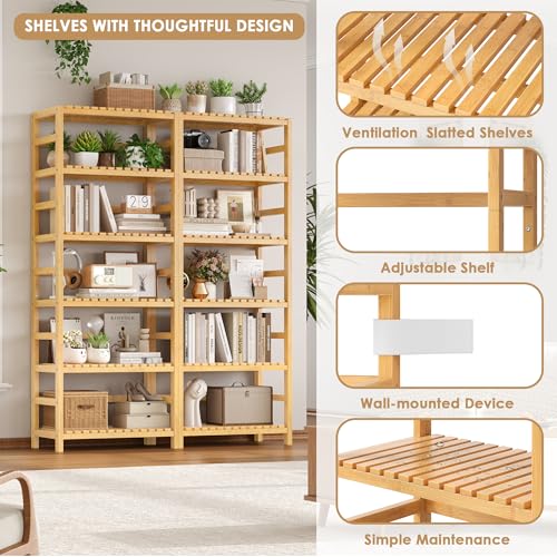6 Tier Bamboo Shelf with Adjustable Shelves (6 Count)