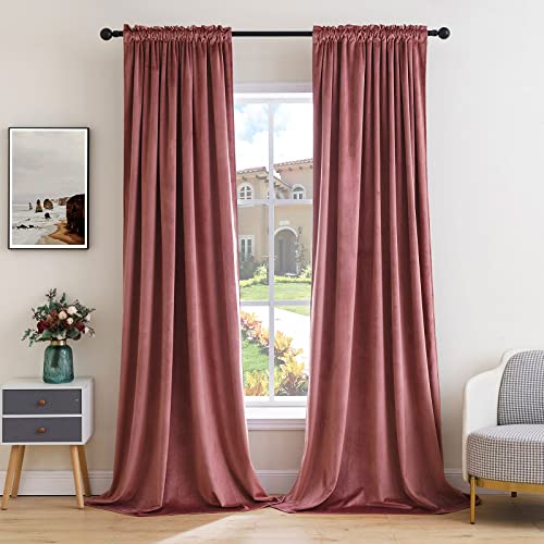 Dusty Rose Pink Velvet Room Darkening Curtains for Bedroom W52 x L72 (2 Count)