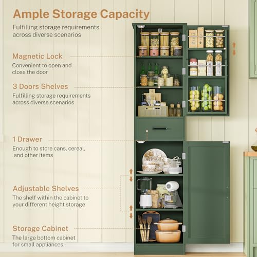 Tall Storage Cabinet with Door Shelves & Drawer
