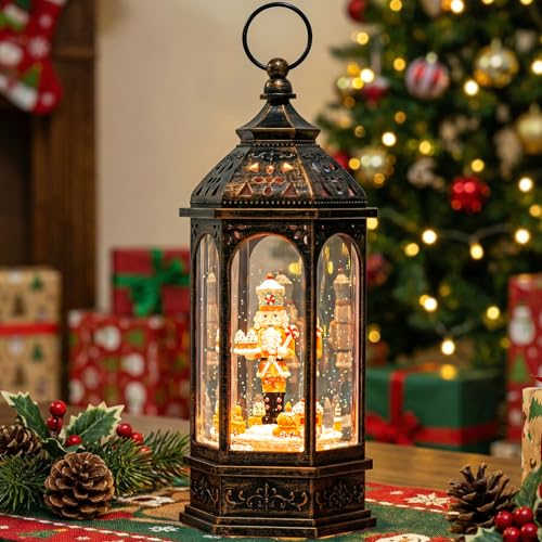 Animated Gingerbread Nutcracker with Moving Figurines Lighted Water Lantern