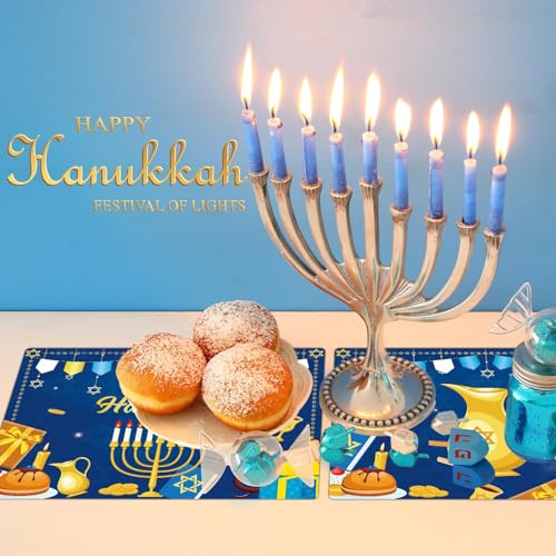 Hanukkah Placemats Set of 6 Plastic Table Mat 17×13×0.04in (6 Count)