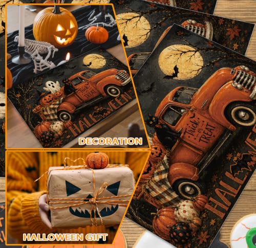 Halloween Placemats Set of 4 Vintage Truck Pumpkin Linen Table Mats 18x12 (4 Count)