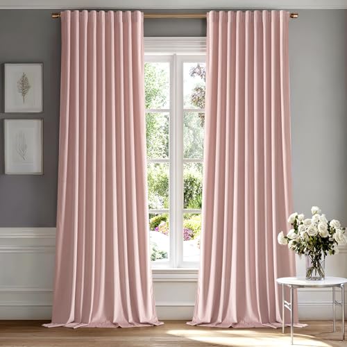 Light Pink Velvet Pinch Pleat Blackout Curtains W52 X L90 Inches (2 Count)