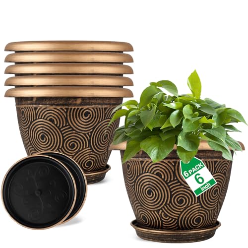 6 Inch Flower Pots Planters for Indoor Outdoor Plants (6 Count)
