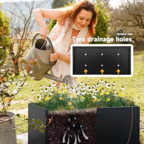 Metal Outdoor Planter 32" L x 12" W x 16"H Long Rectangle Planter Box Black