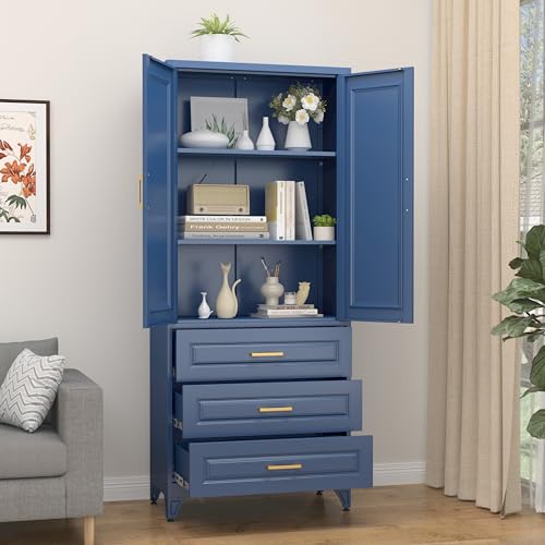 75" Metal Storage Cabinet with Doors and 2 Adjustable Shelves