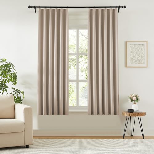 Khaki Pinch Pleated Blackout Curtains 63 Inches Long (2 Count)