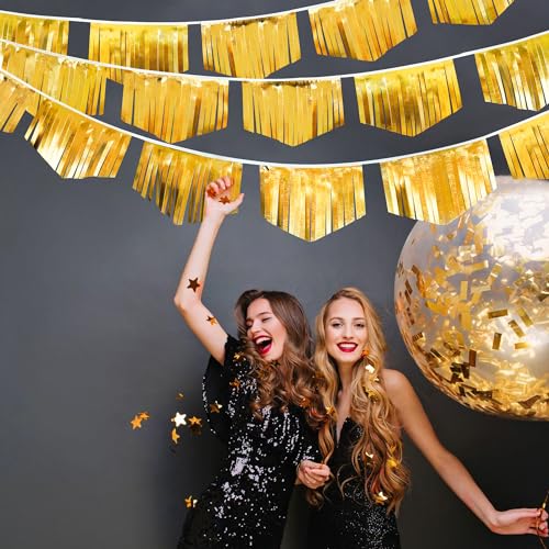 Gold Tassel Banner Double Sided Metallic Fabric Pennant Bunting Flag Garland for Graduation Birthday Anniversary Bachelorette Engagement Wedding Bridal Shower Baptism Hen Party Decorations Supplies (16.93 Foot)