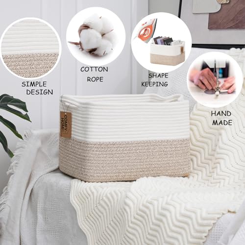 Cotton Rope Woven Basket with Handles for Shelves