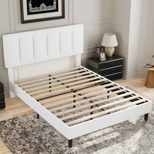 Full Size Bed Frame with Upholstered Headboard