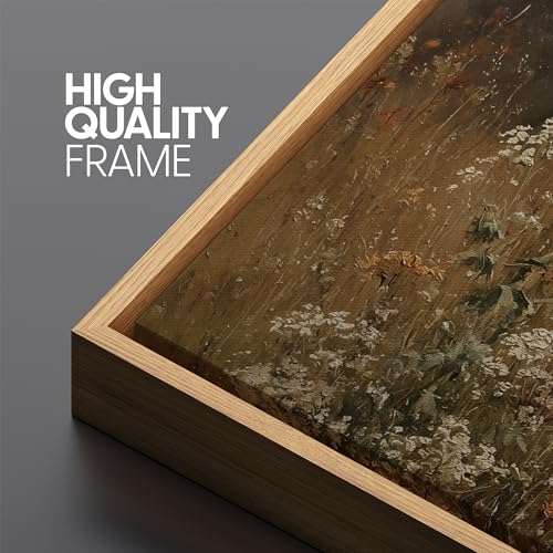 Large Framed Canvas Print Wall Art Autumn Meadow Landscape Rustic Field Illustrations Antique Retro Fine Art Illustrations Decorative Colorful for Bedroom